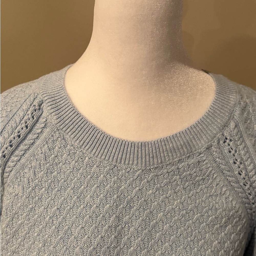 LOFT Textured Baby Blue Crew Neck Sweater